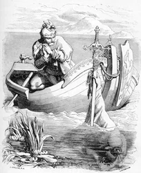 Sir Bedivere vidí v jezeře paži, jak chytá meč krále Artuše, 1901